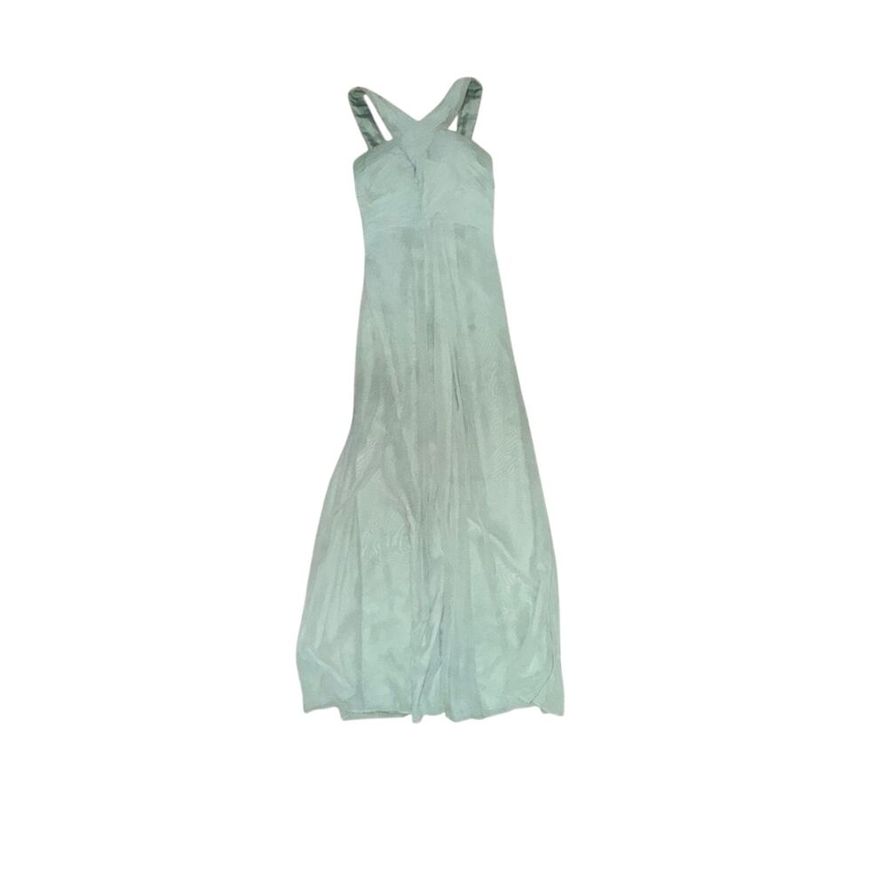 Azazie Kaleigh Dress Women's Size A0 Agave Green A-Line Pleated Chiffon Boning